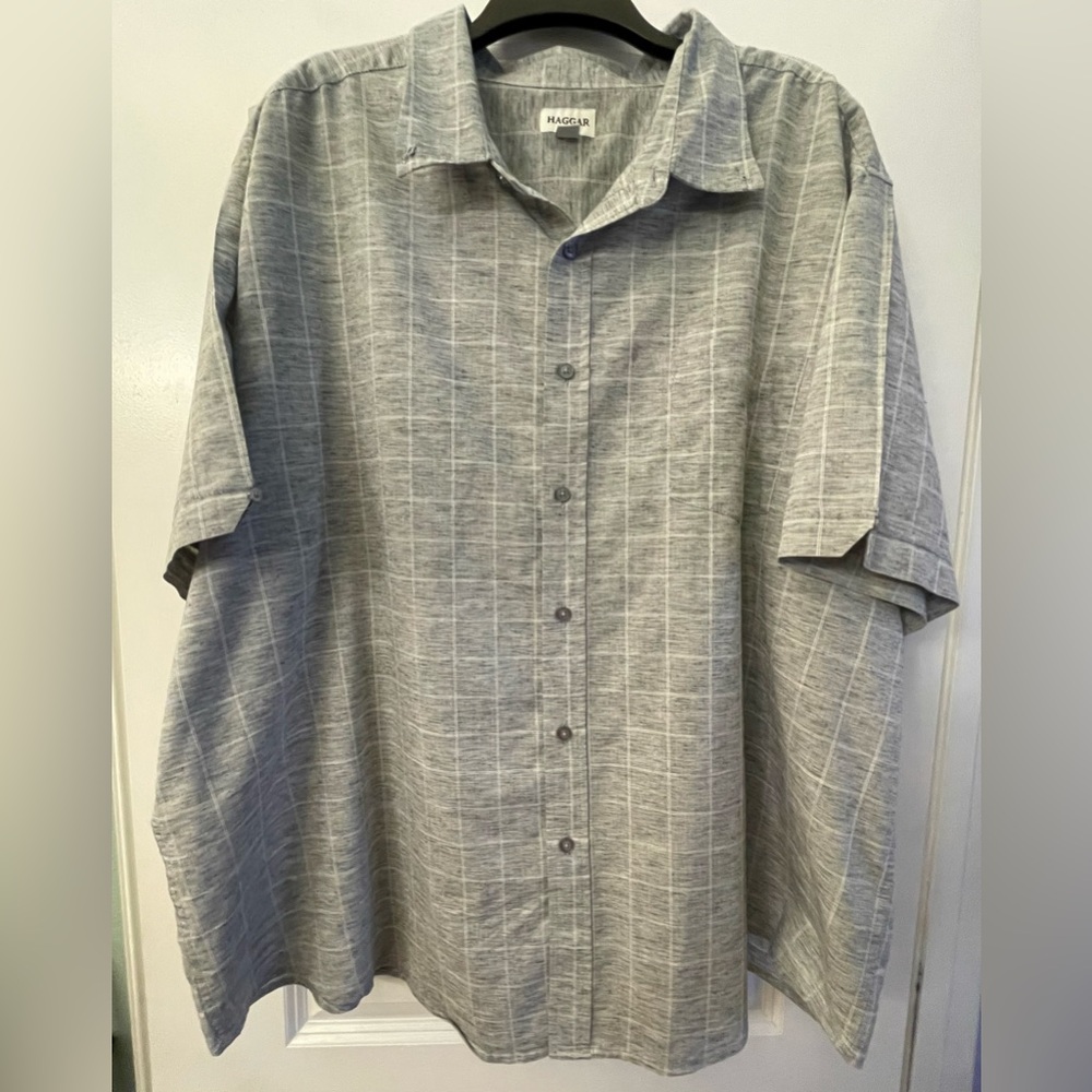 Men's Haggar 3X Short-sleeved Button-Down Plaid Shirt. Pre-owned.